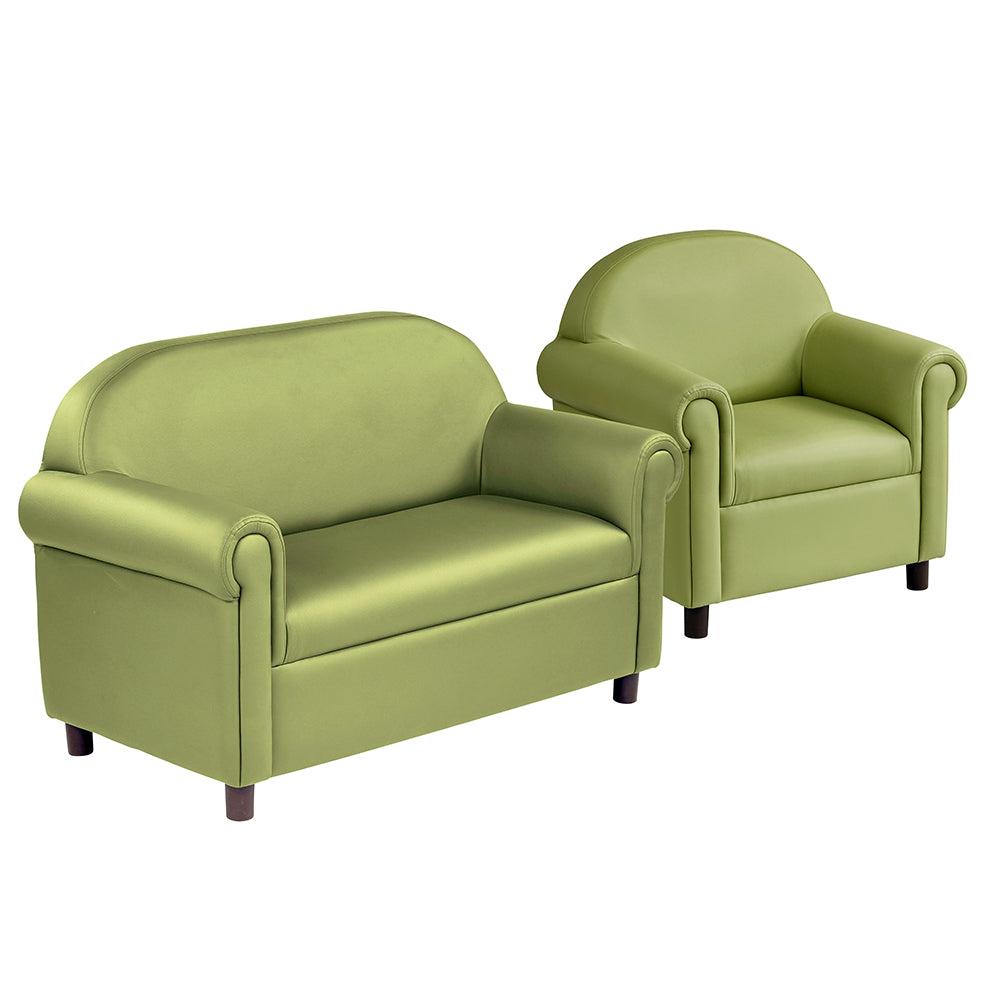 Little Lux Fern Green Preschool Chair & Sofa Set | Adjustable Faux Leather Kids’ Seating