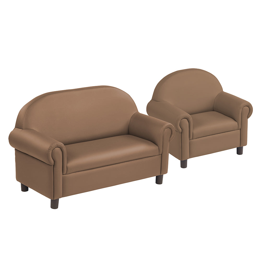 Little Lux Chocolate Preschool Chair & Sofa Set | Adjustable Faux Leather Kids’ Seating