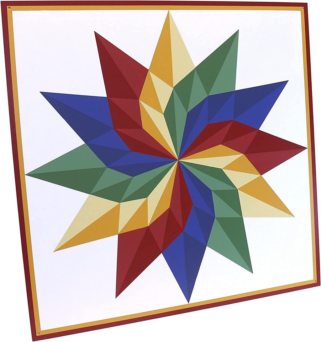 Hand-Painted Barn Quilt Sign, Dahlia Sunburst Design, 36 x 36