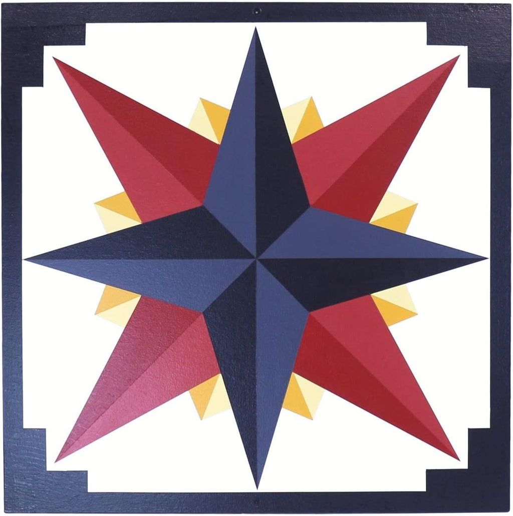 Hand-Painted Barn Quilt, Mariner's Compass Golden Abyss Design